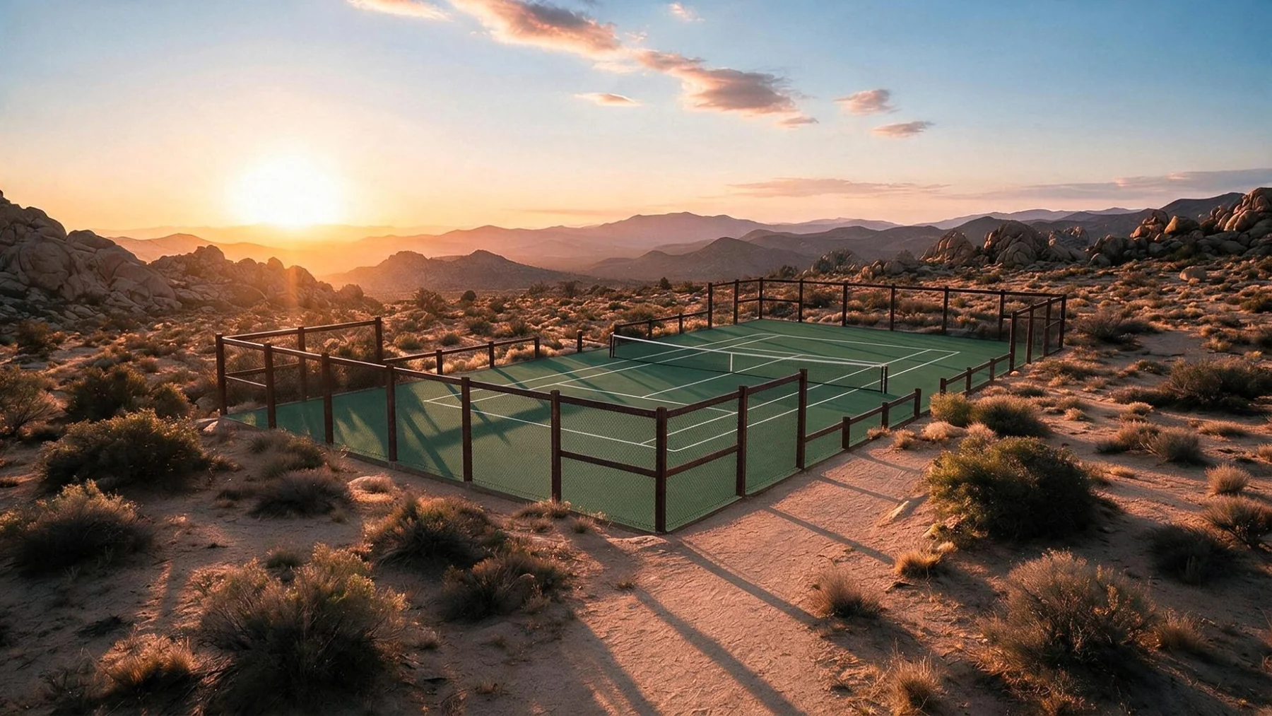 Cancha de tenis al atardecer